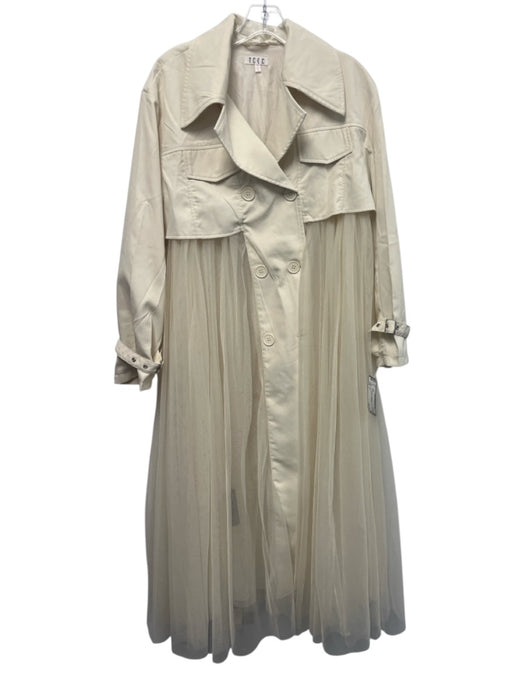 TCEC Size 2 Cream White Polyester Collar Tulle Belt Inc. Button up Coat Cream White / 2