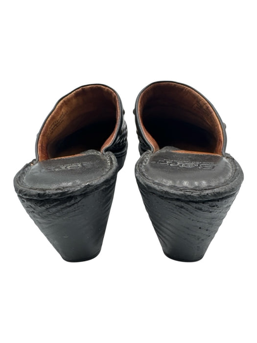 Born Shoe Size 36.5 Black Leather Wood Heel Braided Design Studs Clog Mules Black / 36.5