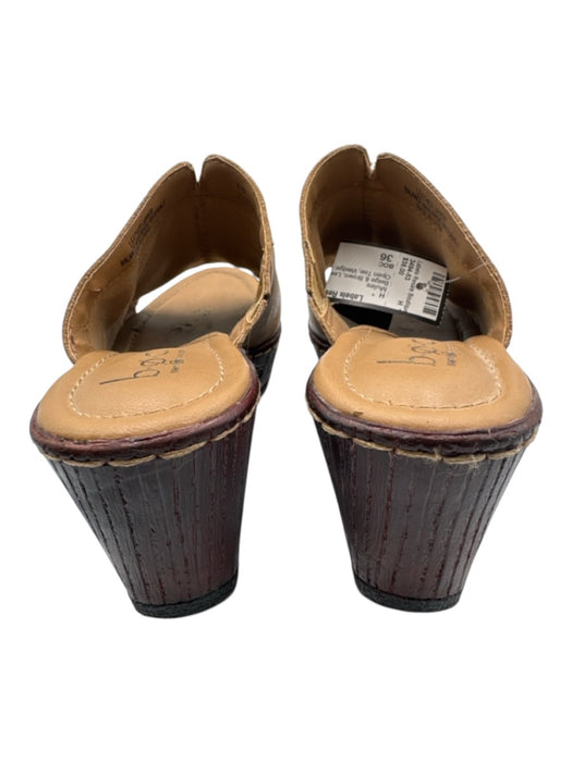 BOC Shoe Size 36 Beige & Brown Leather Wood Heel Open Toe Wedge Mules Beige & Brown / 36