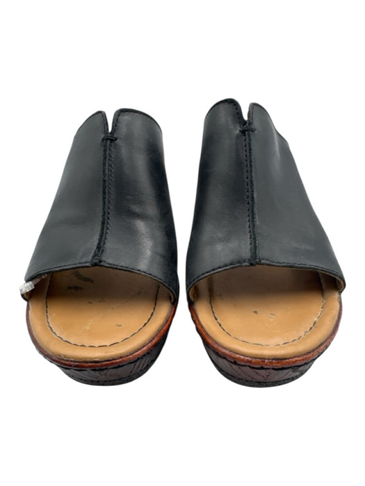 BOC Shoe Size 36 Black & Brown Leather Wood Heel Open Toe Wedge Mules Black & Brown / 36
