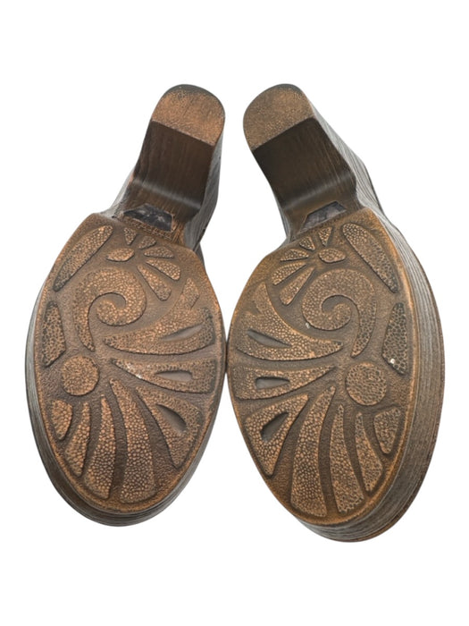 Born Shoe Size 38 Silver & Brown Leather Wood Heel Brushed Finish Clog Mules Silver & Brown / 38