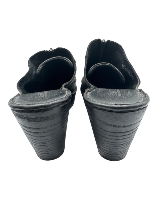 Born Shoe Size 36.5 Black Leather Wood Heel Zipper Detail Block Heel Clog Mules Black / 36.5