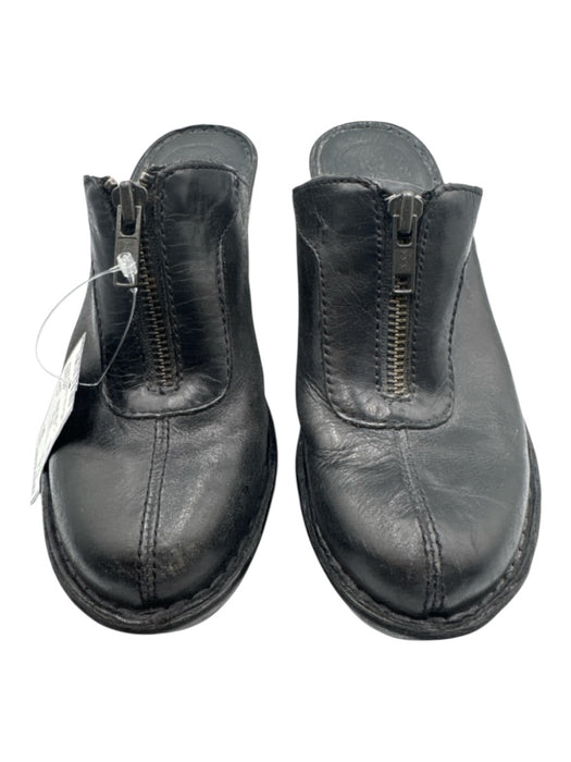 Born Shoe Size 36.5 Black Leather Wood Heel Zipper Detail Block Heel Clog Mules Black / 36.5