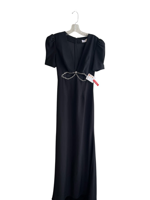 Ieena for Mac Duggal Black Missing Material Tag Satin Short Puff Sleeve Dress Black