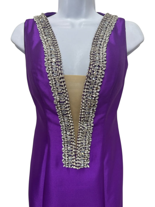 Jovani Size 6 Purple Polyester Jewels Sleeveless Split Neck Gown Purple / 6