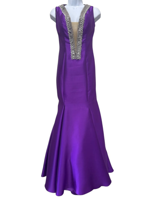 Jovani Size 6 Purple Polyester Jewels Sleeveless Split Neck Gown Purple / 6