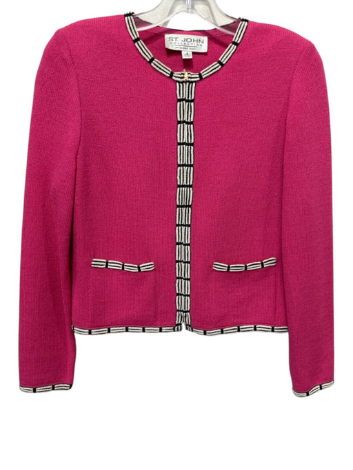 St. John Size 2 Pink, Black & White Wool Blend Contrast Trim Zip Up Skirt Set Pink, Black & White / 2