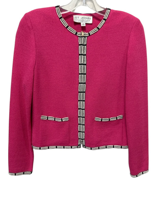 St. John Size 2 Pink, Black & White Wool Blend Contrast Trim Zip Up Skirt Set Pink, Black & White / 2