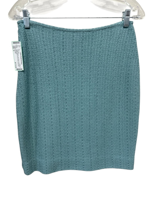 St. John Size 4 Turquoise Blue Wool Blend Knit Button Detail Jacket Skirt Set Turquoise Blue / 4