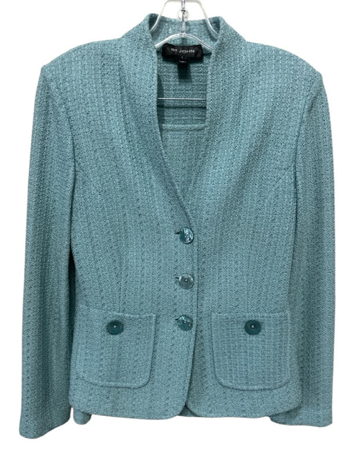 St. John Size 4 Turquoise Blue Wool Blend Knit Button Detail Jacket Skirt Set Turquoise Blue / 4