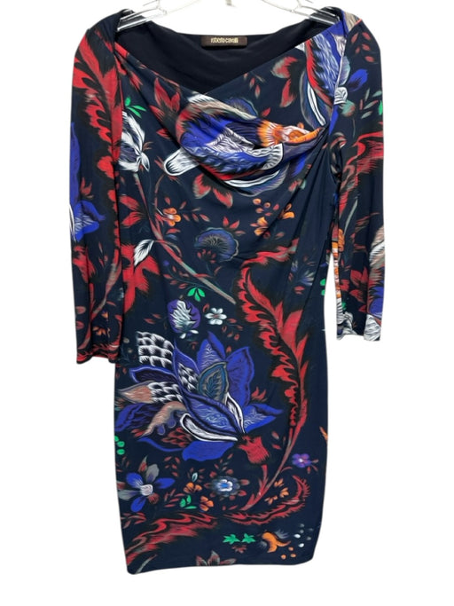Roberto Cavalli Size S Navy Blue, Red & Multi Polyamide Blend Floral Dress Navy Blue, Red & Multi / S