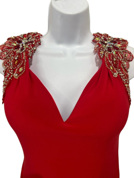 Tony Bowls Size M Red Polyester Sleeveless Crystal Embellished Beaded Gown Red / M
