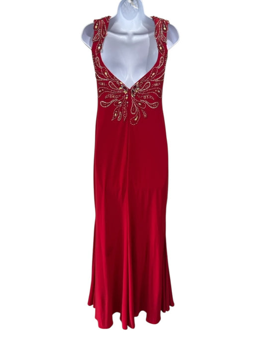 Tony Bowls Size M Red Polyester Sleeveless Crystal Embellished Beaded Gown Red / M