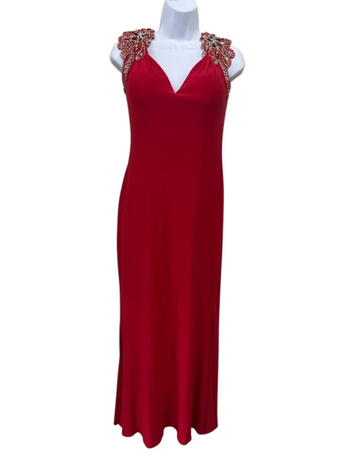 Tony Bowls Size M Red Polyester Sleeveless Crystal Embellished Beaded Gown Red / M
