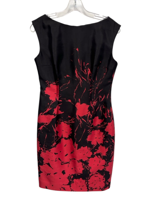 Rickie Freeman for Teri Jon Size S Black & Red Silk & Wool Floral Splatter Dress Black & Red / S