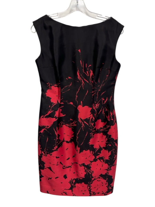 Rickie Freeman for Teri Jon Size S Black & Red Silk & Wool Floral Splatter Dress Black & Red / S