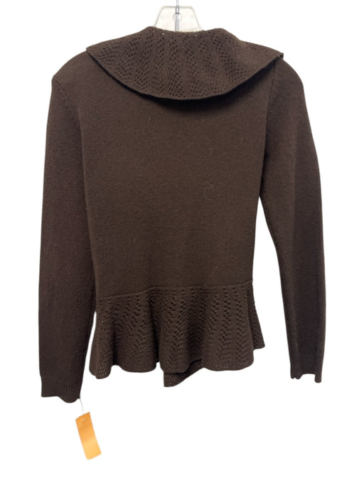 Lauren Ralph Lauren Size P/S Brown Lambswool Ruffle Knit Peplum Collar Sweater Brown / P/S
