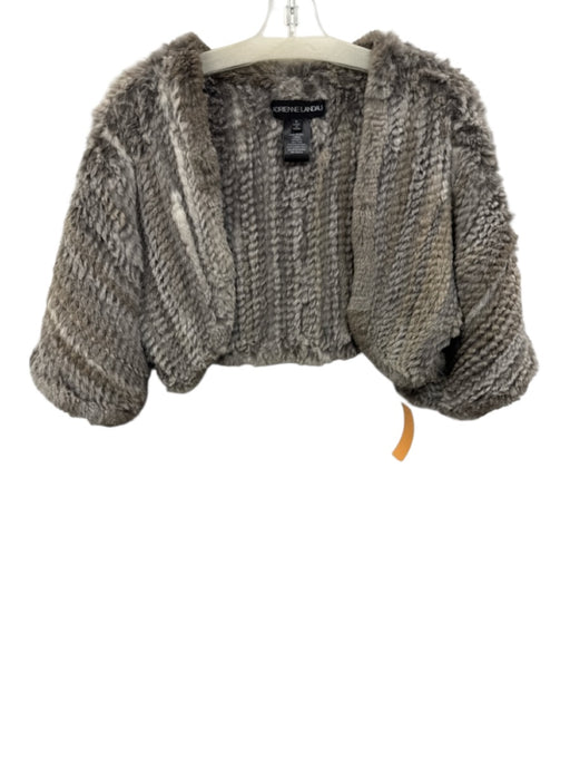 Adrienne Landau Size S Gray Rabbit Fur Short Sleeve Knit Bolero Jacket Gray / S