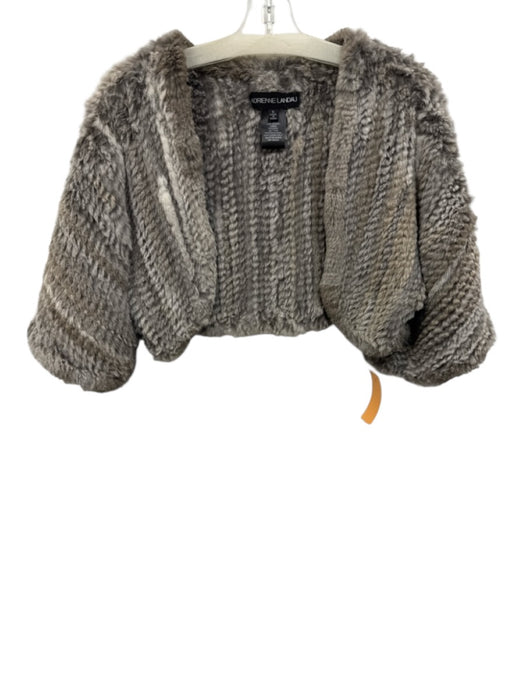Adrienne Landau Size S Gray Rabbit Fur Short Sleeve Knit Bolero Jacket Gray / S