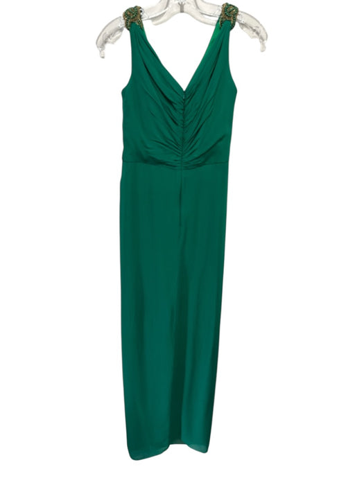 Badgley Mischka Size 4 Green Silk Sleeveless Jeweled Gathered Gown Green / 4