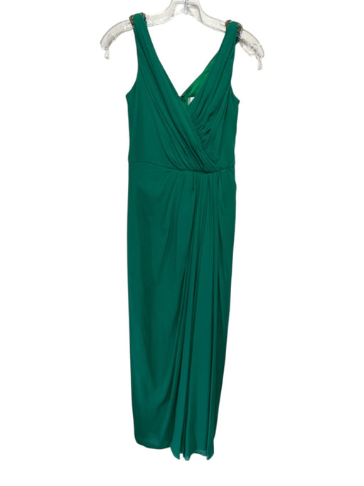 Badgley Mischka Size 4 Green Silk Sleeveless Jeweled Gathered Gown Green / 4