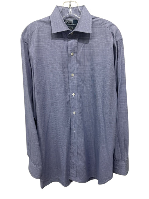 Polo Size 15.5 Blue & White Cotton Plaid Button Down Men's Long Sleeve Shirt Blue & White / 15.5