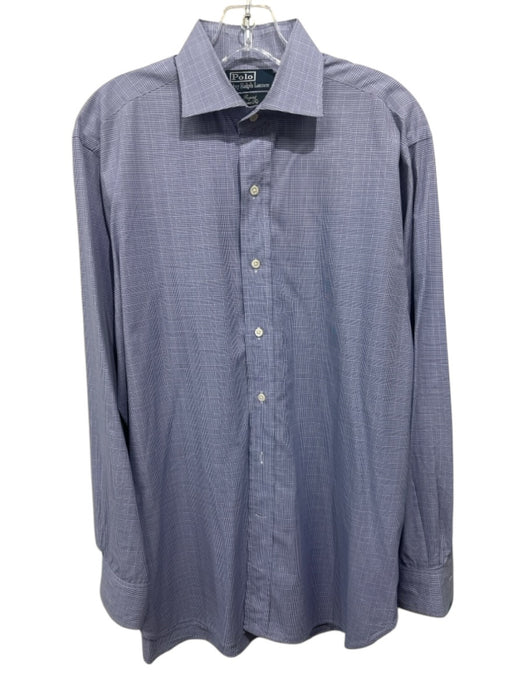 Polo Size 15.5 Blue & White Cotton Plaid Button Down Men's Long Sleeve Shirt Blue & White / 15.5
