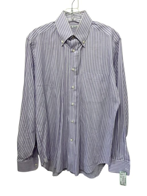 Loro Piana Size 15.75 Purple & White Cotton Striped Men's Long Sleeve Shirt Purple & White / 15.75