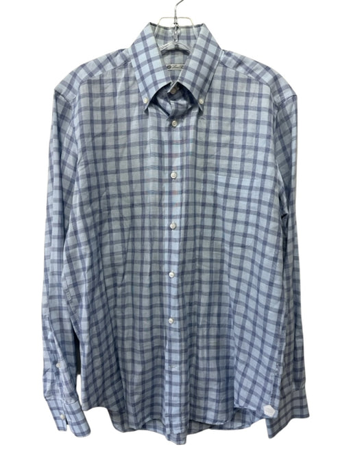 Loro Piana AS IS Size 15.75 Light Blue & Blue Print Cotton Long Sleeve Shirt Light Blue & Blue Print / 15.75