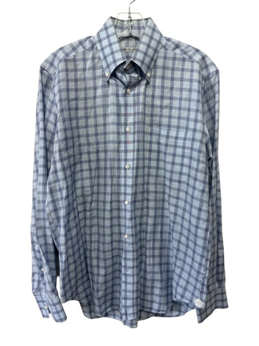 Loro Piana AS IS Size 15.75 Light Blue & Blue Print Cotton Long Sleeve Shirt Light Blue & Blue Print / 15.75