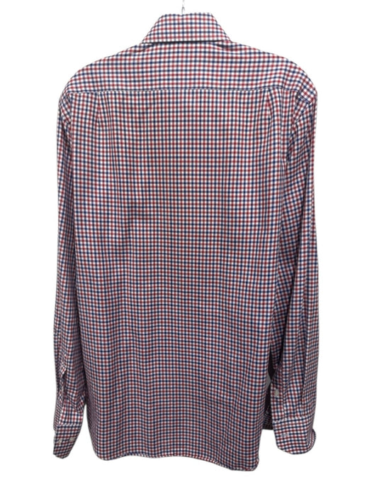 Carolina Herrera Size 16 Red, White & Blue Cotton Plaid Men's Long Sleeve Shirt Red, White & Blue / 16
