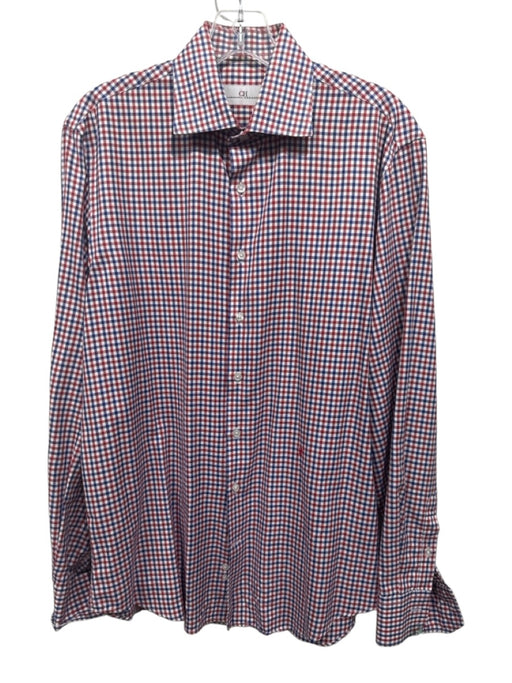 Carolina Herrera Size 16 Red, White & Blue Cotton Plaid Men's Long Sleeve Shirt Red, White & Blue / 16