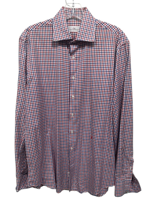 Carolina Herrera Size 16 Red, White & Blue Cotton Plaid Men's Long Sleeve Shirt Red, White & Blue / 16