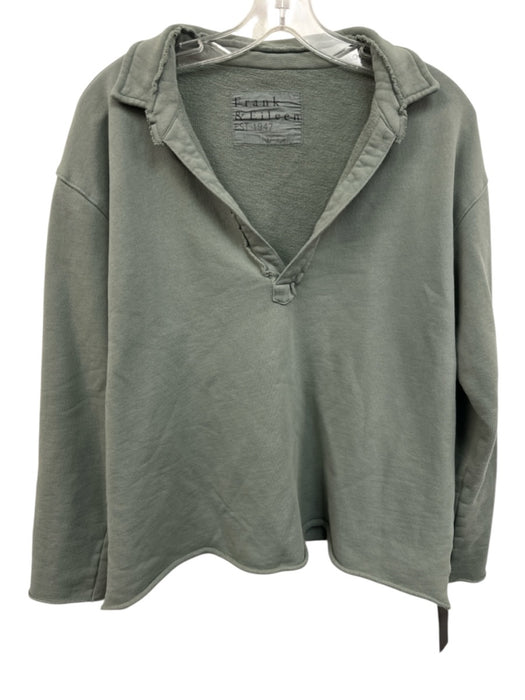 Frank & Eileen Size L Green Cotton Long Sleeve Collar Raw Hem Sweater Green / L