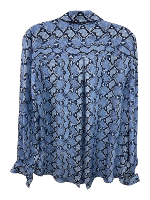 L'agence Size M Blue Silk Long Sleeve Button Up & Collar snake Top Blue / M