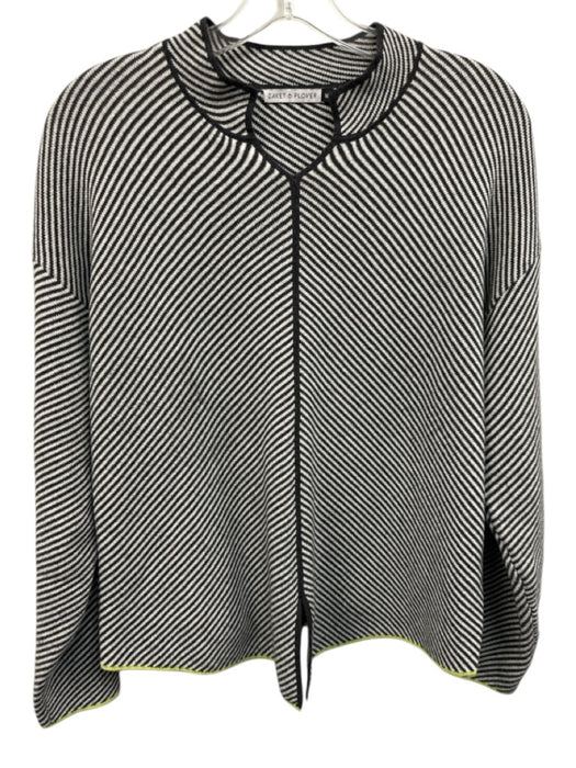 Zaket & Plover Size M Black, White & Green Cotton Blend Long Sleeve Striped Top Black, White & Green / M