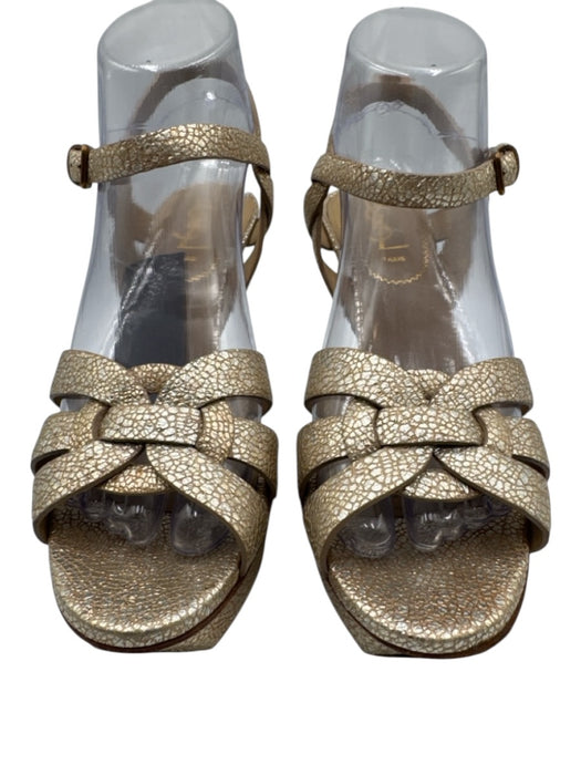 Yves Saint Laurent Shoe Size 38 Gold Leather Metallic Textured Criss Cross Shoes Gold / 38