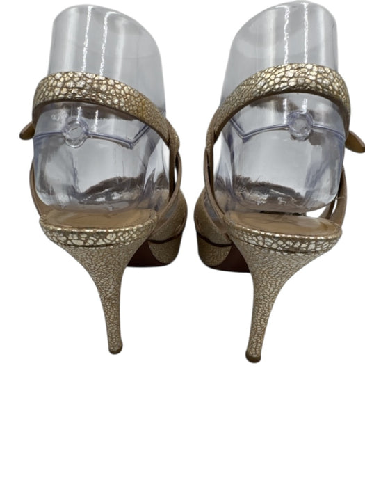 Yves Saint Laurent Shoe Size 38 Gold Leather Metallic Textured Criss Cross Shoes Gold / 38