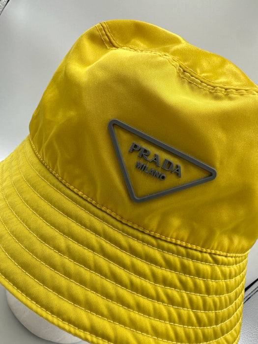 Prada Yellow Nylon Logo Water Resistant Bucket Hat