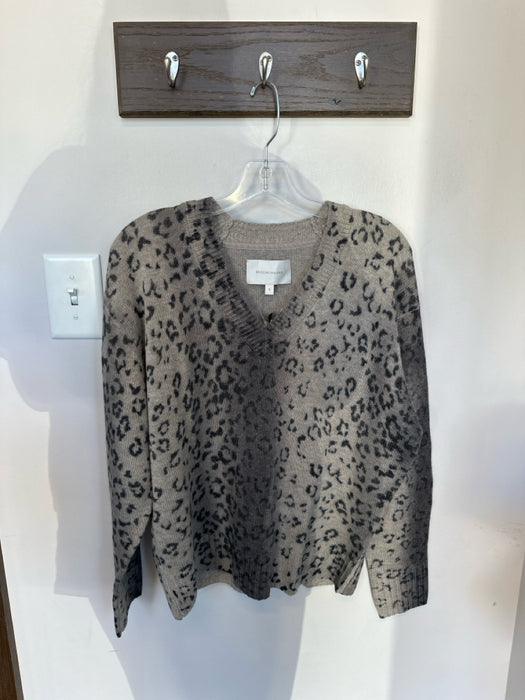 Brochu Walker Size S Taupe & Black Cashmere Long Sleeve Animal Print Sweater