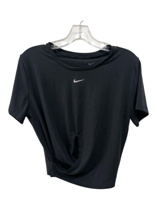 Nike Size Medium Black Short Sleeve Twist Knot Cropped Top Black / Medium