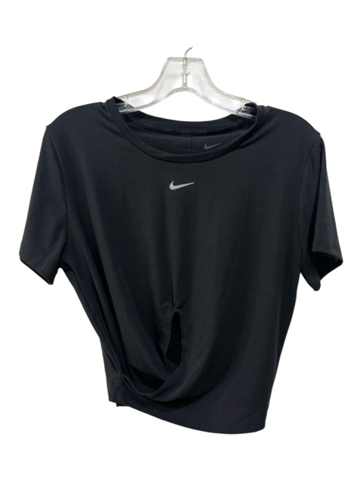 Nike Size Medium Black Short Sleeve Twist Knot Cropped Top Black / Medium