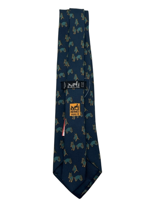 Hermes Blue & Green Silk All Over Print Men's Tie Blue & Green