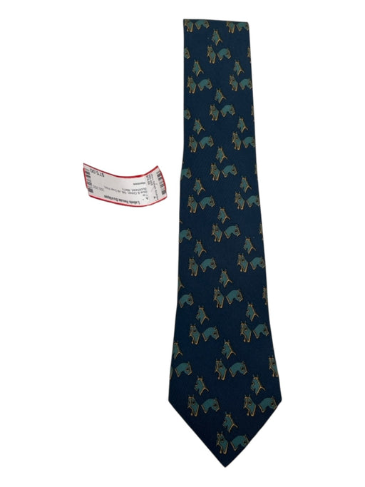 Hermes Blue & Green Silk All Over Print Men's Tie Blue & Green