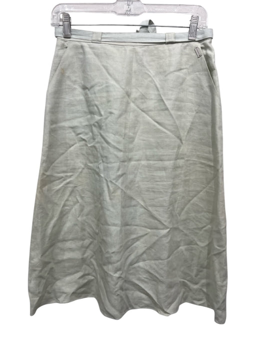 Chanel Size 40 Sage green Linen Back Zip A Line Sash Midi Skirt Sage green / 40