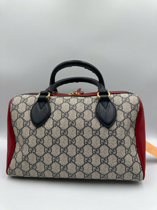 Gucci Red, Navy, Gray Coated Canvas Leather Gucci Supreme Top Handle Bag