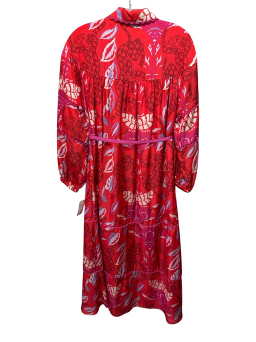 Alden Adair Size S Red, Pink & Multi Polyester Satin Long Sleeve Dress Red, Pink & Multi / S