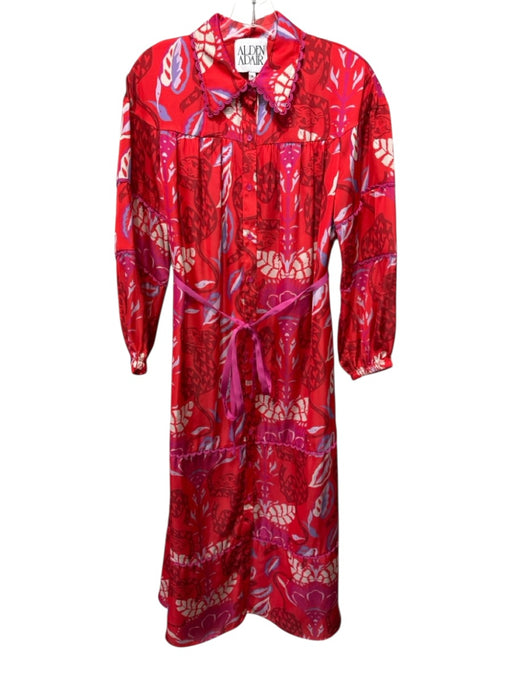 Alden Adair Size S Red, Pink & Multi Polyester Satin Long Sleeve Dress Red, Pink & Multi / S