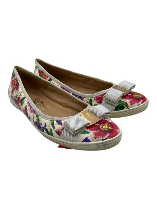 Salvatore Ferragamo Shoe Size 9 C White, Pink & Multi Leather Round Toe Flats White, Pink & Multi / 9 C