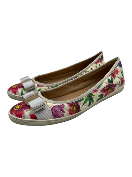 Salvatore Ferragamo Shoe Size 9 C White, Pink & Multi Leather Round Toe Flats White, Pink & Multi / 9 C